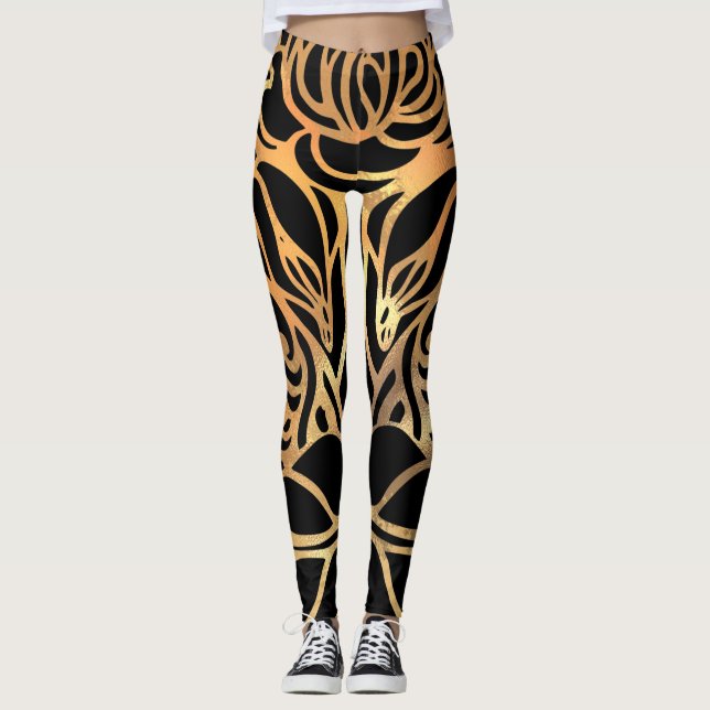 Elegant Gold Glitter Zebra black Animal Print  Leggings (Front)