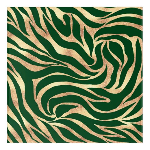 Elegant Gold Glitter Zebra Green Animal Print Acrylic Print