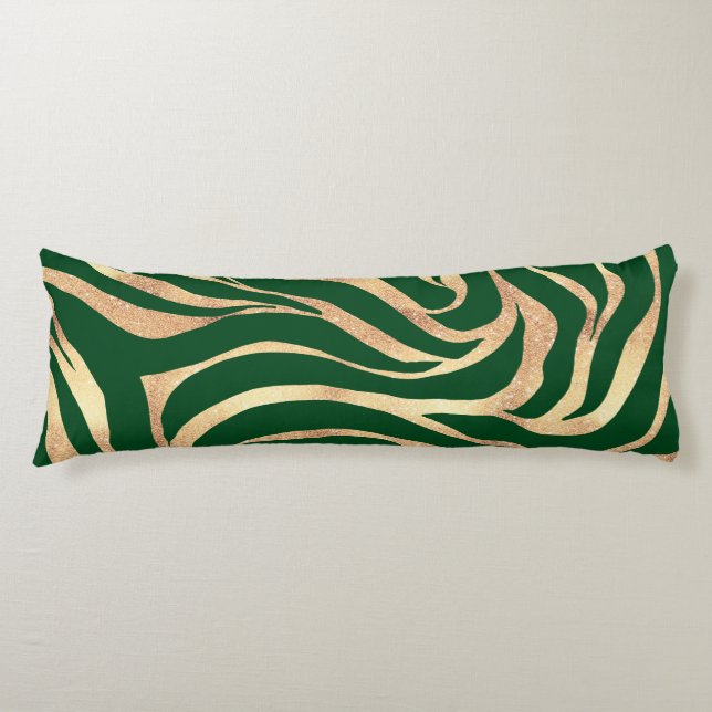 Elegant Gold Glitter Zebra Green Animal Print Body Pillow (Front)