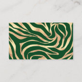 Elegant Gold Glitter Zebra Green Animal Print Business Card (Back)