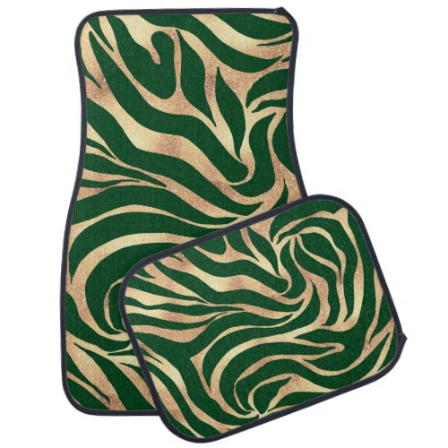Elegant Gold Glitter Zebra Green Animal Print Car Floor Mat