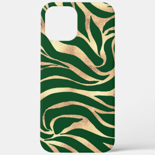 Elegant Gold Glitter Zebra Green Animal Print iPhone 12 Pro Max Case