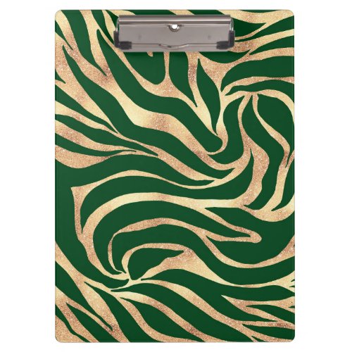 Elegant Gold Glitter Zebra Green Animal Print Clipboard