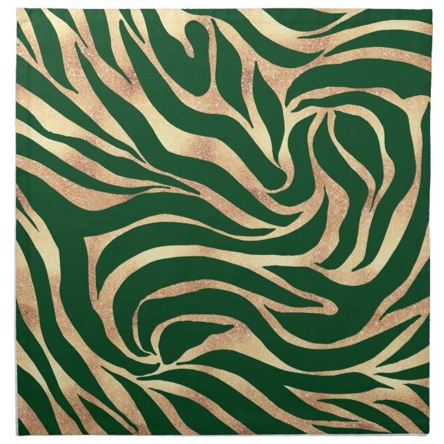 Elegant Gold Glitter Zebra Green Animal Print Cloth Napkin (Front)