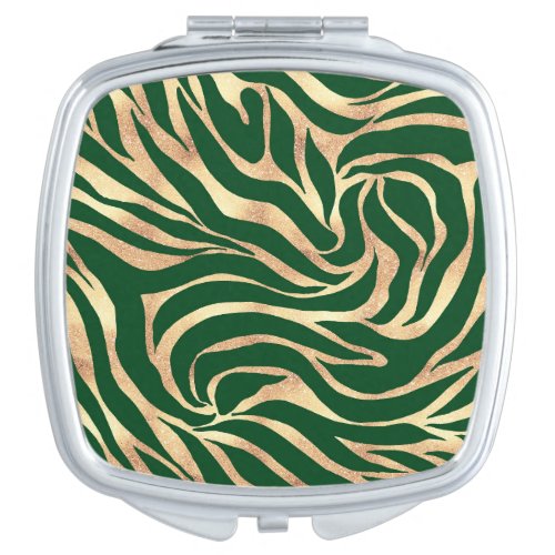 Elegant Gold Glitter Zebra Green Animal Print Compact Mirror