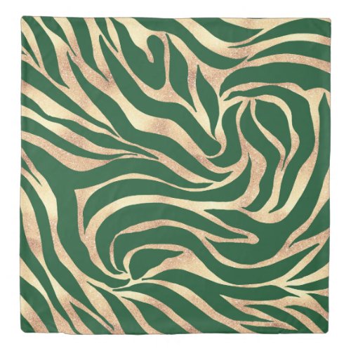 Elegant Gold Glitter Zebra Green Animal Print Duvet Cover