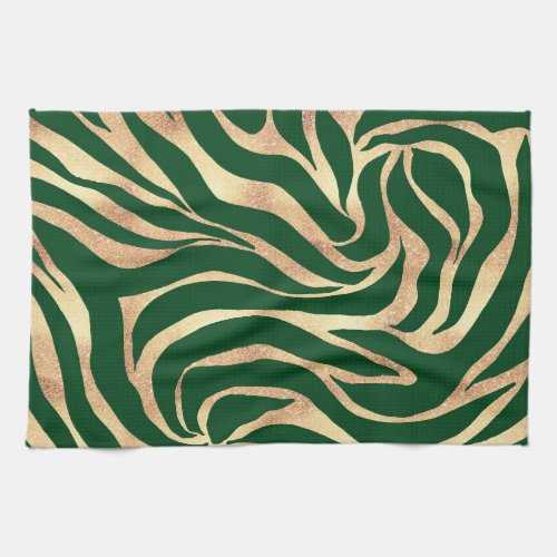 Elegant Gold Glitter Zebra Green Animal Print Kitchen Towel