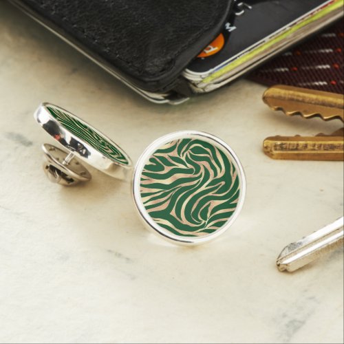 Elegant Gold Glitter Zebra Green Animal Print Lapel Pin