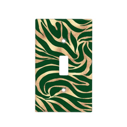 Elegant Gold Glitter Zebra Green Animal Print Light Switch Cover