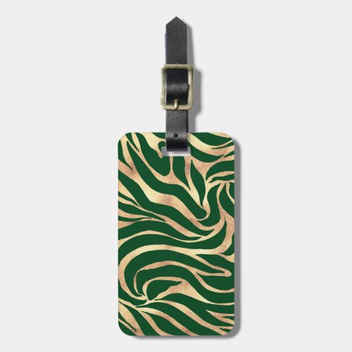 Elegant Gold Glitter Zebra Green Animal Print Luggage Tag