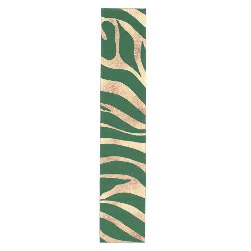 Elegant Gold Glitter Zebra Green Animal Print Medium Table Runner