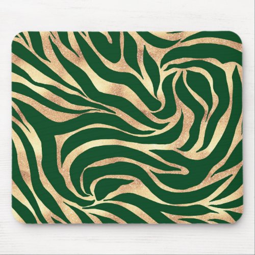 Elegant Gold Glitter Zebra Green Animal Print Mouse Pad