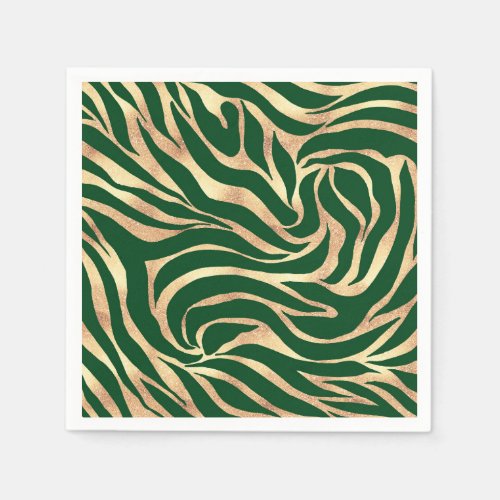 Elegant Gold Glitter Zebra Green Animal Print Napkins