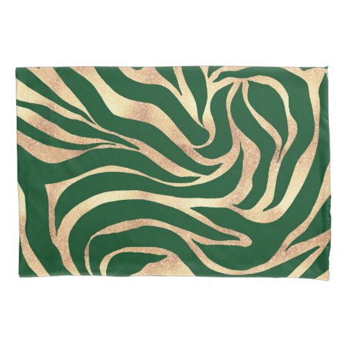 Elegant Gold Glitter Zebra Green Animal Print Pillow Case