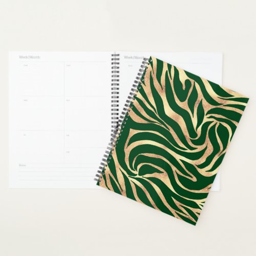 Elegant Gold Glitter Zebra Green Animal Print Planner
