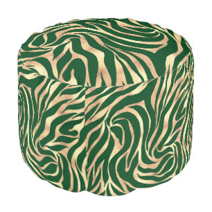 Elegant Gold Glitter Zebra Green Animal Print Pouf