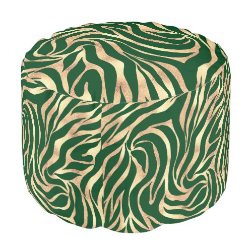 Elegant Gold Glitter Zebra Green Animal Print Pouf