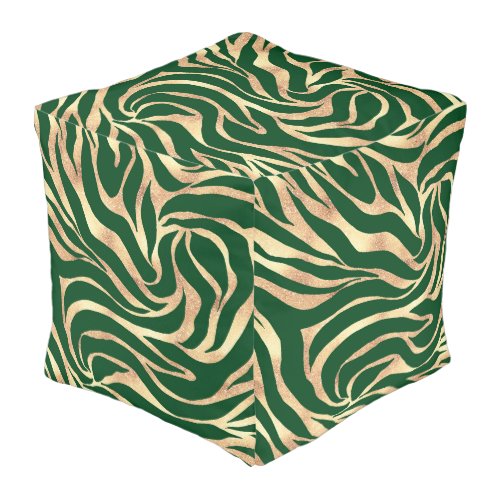 Elegant Gold Glitter Zebra Green Animal Print Pouf