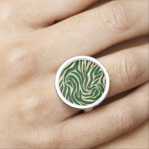 Elegant Gold Glitter Zebra Green Animal Print Ring