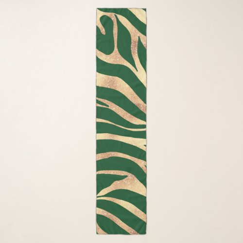 Elegant Gold Glitter Zebra Green Animal Print Scarf