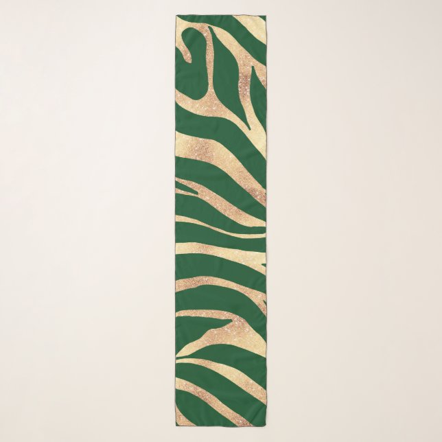 Elegant Gold Glitter Zebra Green Animal Print Scarf (Front)