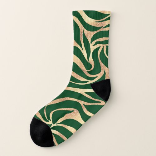 Elegant Gold Glitter Zebra Green Animal Print Socks
