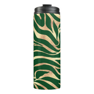 Elegant Gold Glitter Zebra Green Animal Print Thermal Tumbler