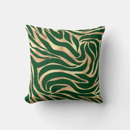 Elegant Gold Glitter Zebra Green Animal Print Throw Pillow