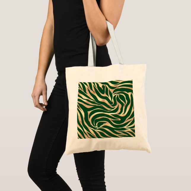 Elegant Gold Glitter Zebra Green Animal Print Tote Bag (Front (Product))