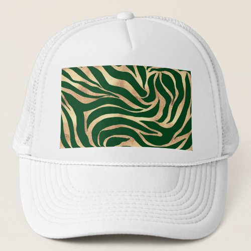 Elegant Gold Glitter Zebra Green Animal Print Trucker Hat
