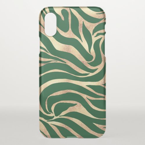 Elegant Gold Glitter Zebra Green Animal Print iPhone X Case