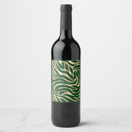 Elegant Gold Glitter Zebra Green Animal Print Wine Label