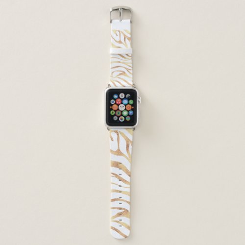 Elegant Gold Glitter Zebra White Animal Print Apple Watch Band