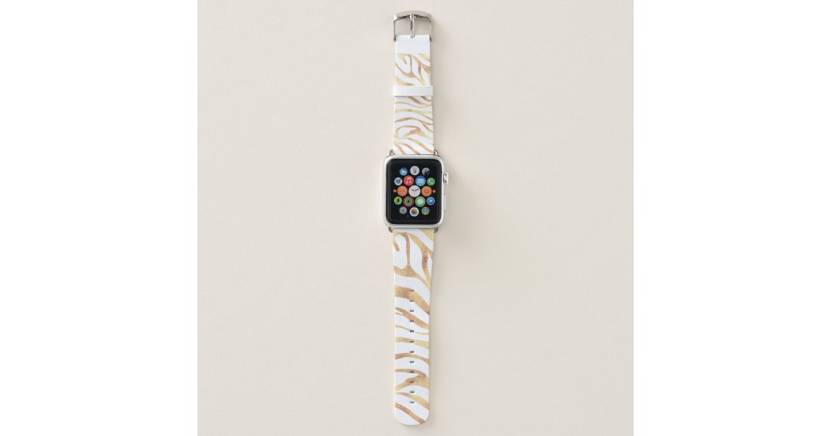 Elegant Gold Glitter Zebra White Animal Print Apple Watch Band | Zazzle