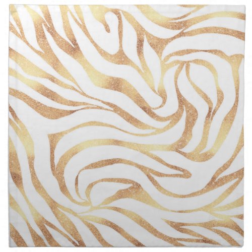 Elegant Gold Glitter Zebra White Animal Print Cloth Napkin