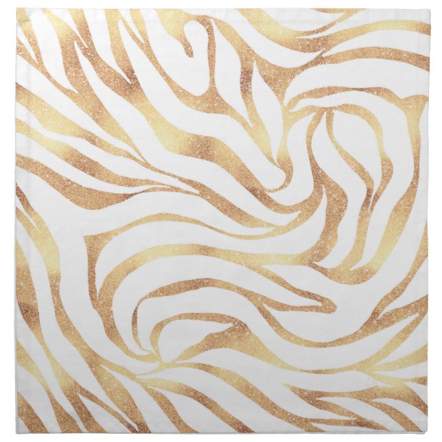Elegant Gold Glitter Zebra White Animal Print Cloth Napkin (Front)