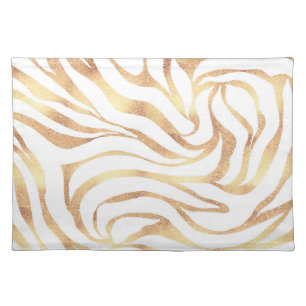 Elegant Gold Glitter Zebra White Animal Print Cloth Placemat