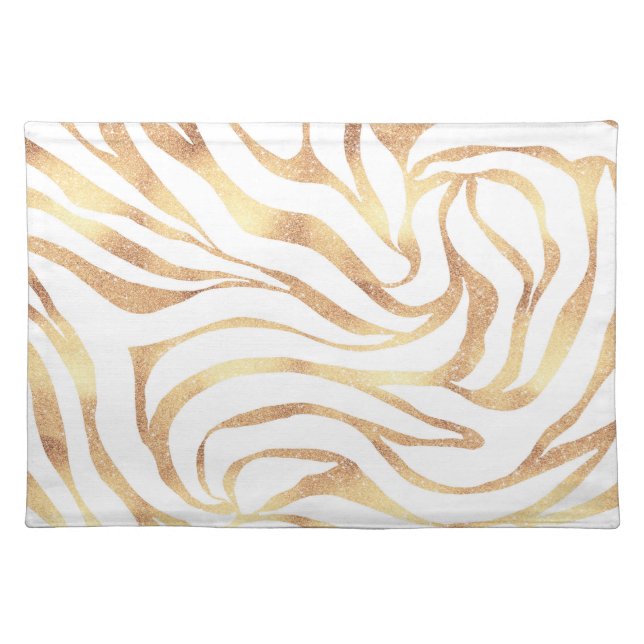 Elegant Gold Glitter Zebra White Animal Print Cloth Placemat (Front)