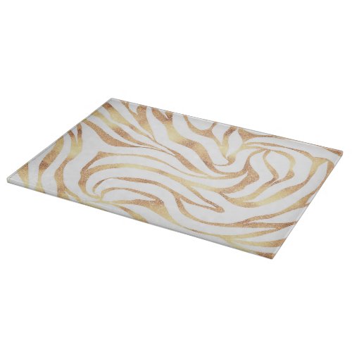 Elegant Gold Glitter Zebra White Animal Print Cutting Board