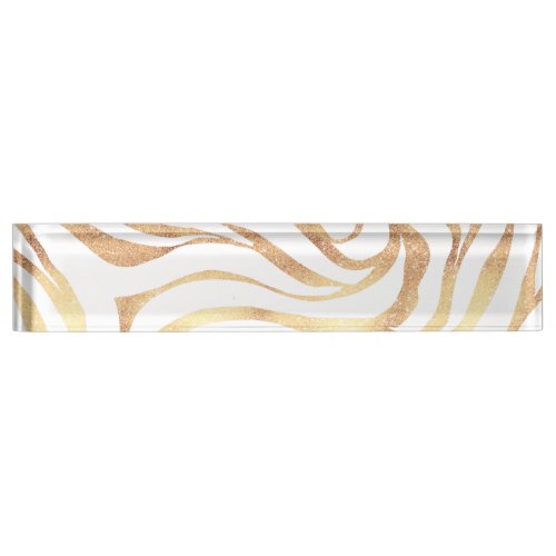 Elegant Gold Glitter Zebra White Animal Print Desk Name Plate