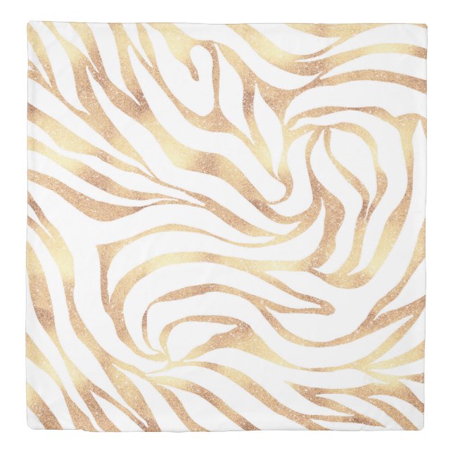 Elegant Gold Glitter Zebra White Animal Print Duvet Cover (Front)