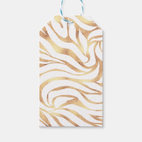Elegant Gold Glitter Zebra White Animal Print Gift Tags