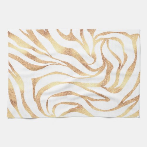 Elegant Gold Glitter Zebra White Animal Print Kitchen Towel