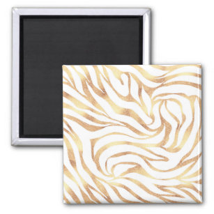 Elegant Gold Glitter Zebra White Animal Print Magnet