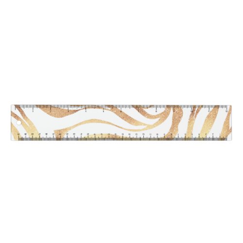 Elegant Gold Glitter Zebra White Animal Print Ruler