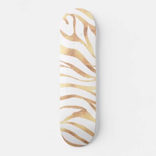 Elegant Gold Glitter Zebra White Animal Print Skateboard