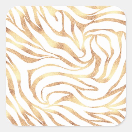 Elegant Gold Glitter Zebra White Animal Print Square Sticker