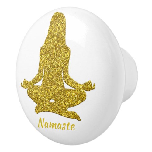 Elegant Gold Glitter Zen Yoga Meditation Namaste Ceramic Knob