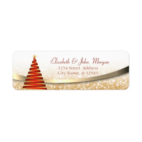 Elegant  Gold  Glittery BokehRed Christmas Tree Label