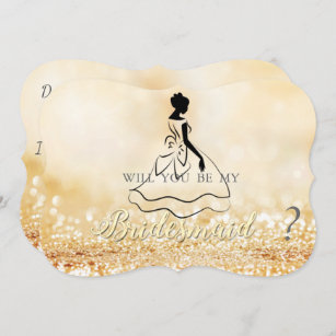 Elegant Gold Glittery Bokeh,Silhouette Bridesmaid Invitation